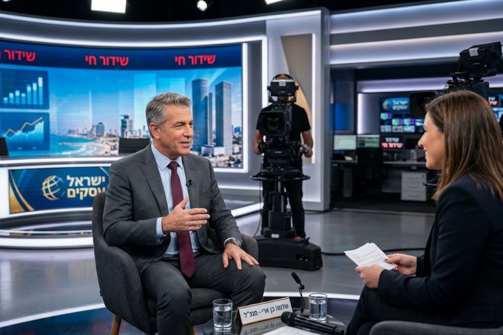 בעל עסק מתראיין באולפן טלוויזיה מקצועי